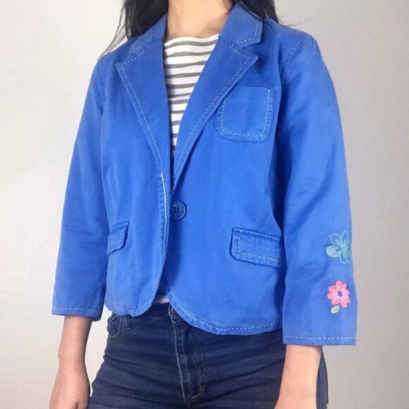 Old Navy Womens Blue Single Button Blazer Size XL Pockets Distressed 3/4 Sleeves - Picture 2 of 15